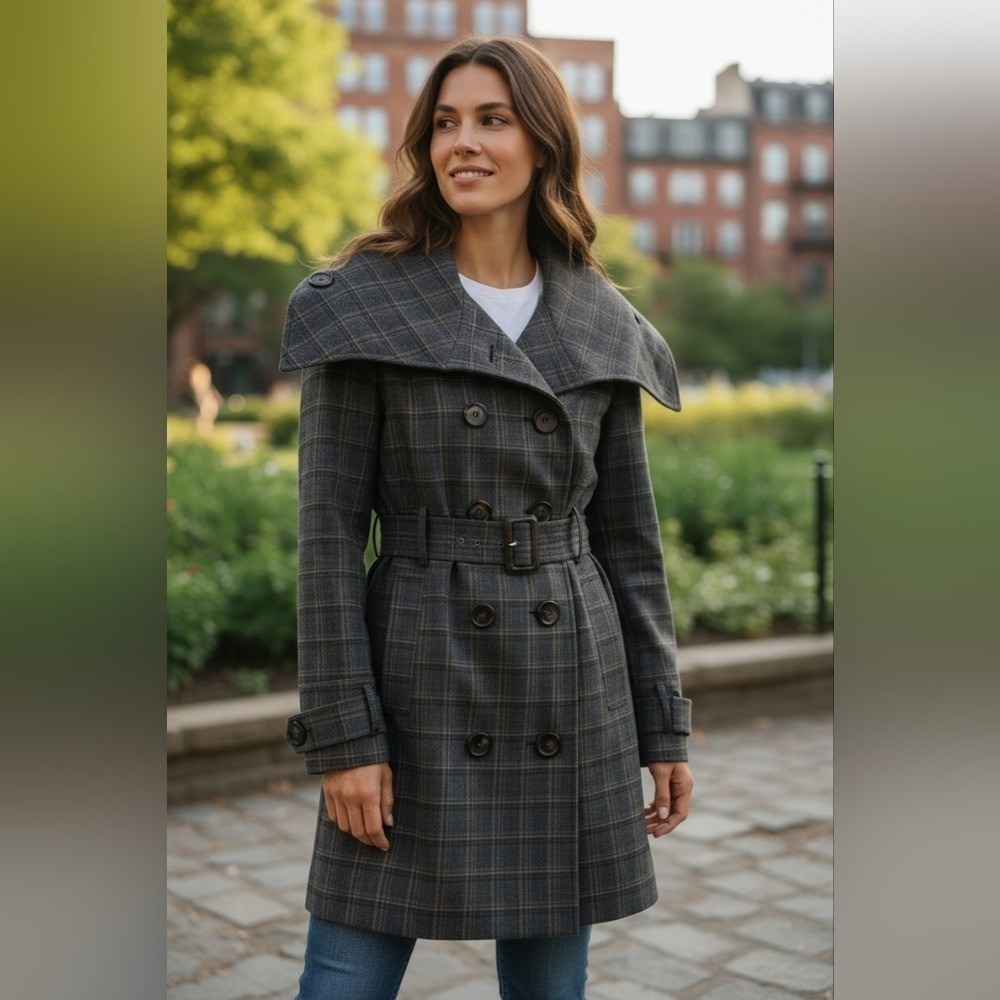 Tweed Cotton Lined Corpcore Preppy Spring Academia Trench Coat Jacket Size M